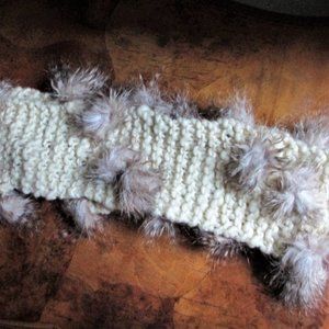 Hand Knit Furry Pom Pom Neck Warmer!